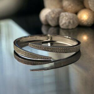 Michael Kors‎ Open Silver Plated Matchstick Hinge Bangle Bracelet Rhinestone